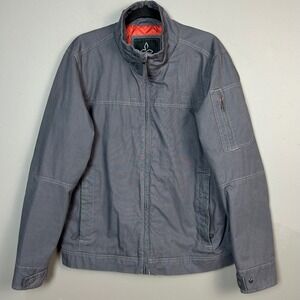 Prana Canvas Jacket Mens Medium Gray Organic Cotton Quilted Lined Bomber Rugged